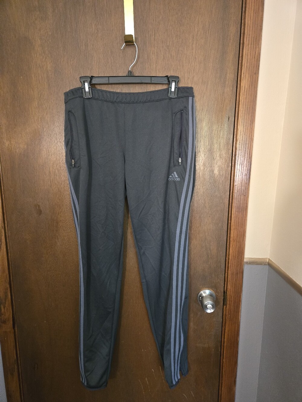 adidas  Dark Grey Joggers with Light Gray Side Stripes Large Mens Zip Pockets